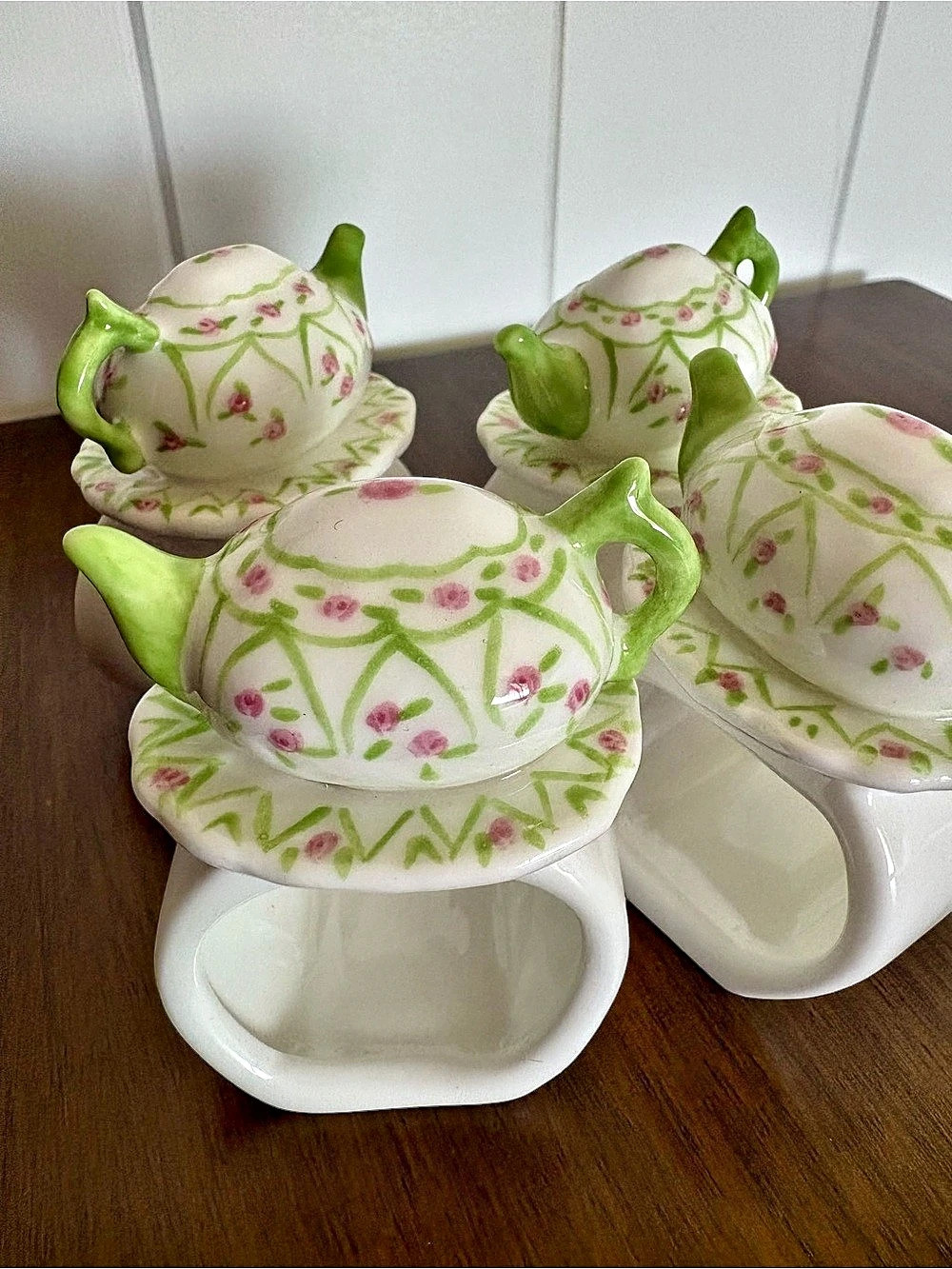 Vintage 90’s Teapot Napkin Rings Set of 4 Ceramic Floral Cottagecore Philippines